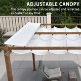 PURPLE LEAF Outdoor Retractable Pergola with Sun Shade Canopy Patio Metal Shelter for Garden Pavilion Natural Wood Grain Frame Grill Gazebo