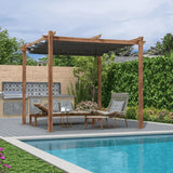 PURPLE LEAF Outdoor Retractable Pergola with Sun Shade Canopy In Natural Wood Grain Frame With Curtains