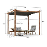 PURPLE LEAF Outdoor Retractable Pergola with Sun Shade Canopy Patio Metal Shelter for Garden Pavilion Natural Wood Grain Frame Grill Gazebo