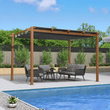 PURPLE LEAF Outdoor Retractable Pergola with Sun Shade Canopy Patio Metal Shelter for Garden Pavilion Natural Wood Grain Frame Grill Gazebo