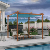 PURPLE LEAF Outdoor Retractable Pergola with Sun Shade Canopy Patio Metal Shelter for Garden Pavilion Natural Wood Grain Frame Grill Gazebo