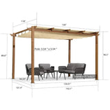 PURPLE LEAF Outdoor Retractable Pergola with Sun Shade Canopy Patio Metal Shelter for Garden Pavilion Natural Wood Grain Frame Grill Gazebo
