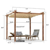 PURPLE LEAF Outdoor Retractable Pergola with Sun Shade Canopy Patio Metal Shelter for Garden Pavilion Natural Wood Grain Frame Grill Gazebo
