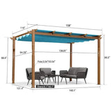 PURPLE LEAF Outdoor Retractable Pergola with Sun Shade Canopy In Natural Wood Grain Frame With Curtains