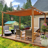 PURPLE LEAF Outdoor Retractable Pergola with Sun Shade Canopy Patio Metal Shelter for Garden Pavilion Natural Wood Grain Frame Grill Gazebo