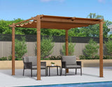 PURPLE LEAF Outdoor Retractable Pergola with Sun Shade Canopy Patio Metal Shelter for Garden Pavilion Natural Wood Grain Frame Grill Gazebo