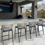 PURPLE LEAF Bar Stool Rattan Bar Stools Counter Stools with Back Metal Bar Height Stool Outdoor Bar Chair for Garden Kitchen
