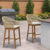 PURPLE LEAF Outdoor Bar Stools Rattan Bar Stools Counter Stools with Back and Cushions for Patio, Garden, Kitchen