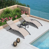 PURPLE LEAF Patio Chaise Lounge Set Outdoor Beach Pool Sunbathing Lawn Lounger Recliner Chair Outside Chairs with Side Table Included