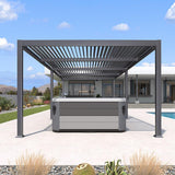 PURPLE LEAF Caesar Outdoor Louvered Pergola Patio Sun Shade Shelter with Adjustable Hardtop Patio Pergola Gray Frame White Roof