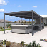 PURPLE LEAF Caesar Outdoor Louvered Pergola Patio Sun Shade Shelter with Adjustable Hardtop Patio Pergola Gray Frame White Roof