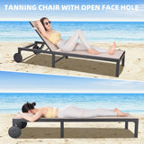 PURPLE LEAF Patio Tanning Chaise Lounge Chair Set with Face Down Hole