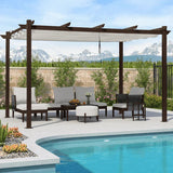 PURPLE LEAF Bronze Pergola Outdoor Retractable Metal Pergola with Canopy with Shade Cover With Curtains