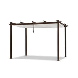 PURPLE LEAF Bronze Pergola Outdoor Retractable Metal Pergola with Canopy with Shade Cover With Curtains