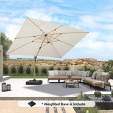 PURPLE LEAF Wood Grain Patio Umbrella with Base, Large Cantilever Umbrella for Garden