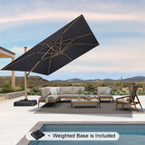 PURPLE LEAF Wood Grain Patio Umbrella with Base, Large Cantilever Umbrella for Garden