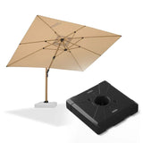 PURPLE LEAF Wood Grain Patio Umbrella with Base, Large Cantilever Umbrella for Garden