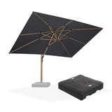 PURPLE LEAF Wood Grain Patio Umbrella with Base, Large Cantilever Umbrella for Garden