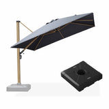 PURPLE LEAF Wood Grain Patio Umbrella with Base, Large Cantilever Umbrella for Garden