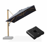 PURPLE LEAF Wood Grain Patio Umbrella with Base, Large Cantilever Umbrella for Garden