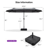 PURPLE LEAF Table Umbrella Double Sided Rectangular Patio Market Umbrella with Base