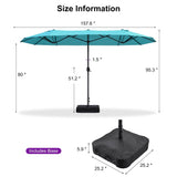 PURPLE LEAF Table Umbrella Double Sided Rectangular Patio Market Umbrella with Base