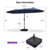 PURPLE LEAF Table Umbrella Double Sided Rectangular Patio Market Umbrella with Base