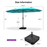 PURPLE LEAF Table Umbrella Double Sided Rectangular Patio Market Umbrella with Base