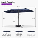 PURPLE LEAF Double-Sided Market Umbrella Large Rectangular Patio Umbrellas with Base