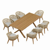 PURPLE LEAF Modern Outdoor Dining Table with 6/8/10 Seats, All-Weather Aluminum Table and Rattan Chairs with Cushions, Champagne