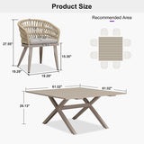 PURPLE LEAF Modern Outdoor Dining Table with 6/8/10 Seats, All-Weather Aluminum Table and Rattan Chairs with Cushions, Champagne