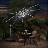 PURPLE LEAF Round Solar Lighted Cantilever Umbrella Outside Patio Umbrella with Lights