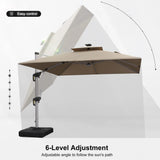 PURPLE LEAF Square Cantilever Umbrella with Base, Outdoor Umbrellas with Lights