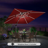 PURPLE LEAF Square Cantilever Umbrella with Base, Outdoor Umbrellas with Lights