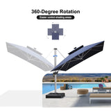 PURPLE LEAF SUNBRELLA Solar Cantilever Umbrella with Lights for Outdoor Patio