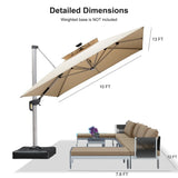 PURPLE LEAF SUNBRELLA Solar Cantilever Umbrella with Lights for Outdoor Patio