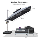 PURPLE LEAF SUNBRELLA Solar Cantilever Umbrella with Lights for Outdoor Patio