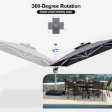 PURPLE LEAF Square Cantilever Umbrella with Base, Outdoor Umbrellas with Lights