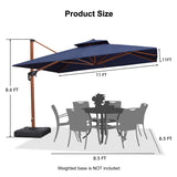 PURPLE LEAF Outdoor Garden Umbrella with Base, Cantilever Umbrellas in Wood Color