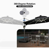 PURPLE LEAF Round Solar Lighted Cantilever Umbrella Outside Patio Umbrella with Lights