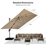 PURPLE LEAF SUNBRELLA Solar Cantilever Umbrella with Lights for Outdoor Patio
