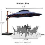PURPLE LEAF Outdoor Garden Umbrella with Base, Cantilever Umbrellas in Wood Color