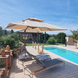 PURPLE LEAF Double Top 9 / 10 / 11 / 12 ft Square Aluminum Sun Umbrellas in Wood Color