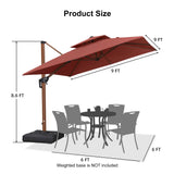 PURPLE LEAF Outdoor Garden Umbrella with Base, Cantilever Umbrellas in Wood Color