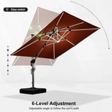 PURPLE LEAF Square Cantilever Umbrella with Base, Outdoor Umbrellas with Lights