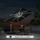 PURPLE LEAF Square Cantilever Umbrella with Base, Outdoor Umbrellas with Lights