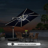 PURPLE LEAF Square Cantilever Umbrella with Base, Outdoor Umbrellas with Lights