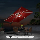 PURPLE LEAF Square Cantilever Umbrella with Base, Outdoor Umbrellas with Lights