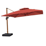 PURPLE LEAF Double Top 9 / 10 / 11 / 12 ft Square Aluminum Sun Umbrellas in Wood Color