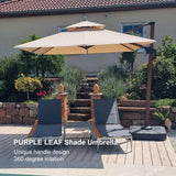 PURPLE LEAF Double Top 9 / 10 / 11 / 12 ft Square Aluminum Sun Umbrellas in Wood Color